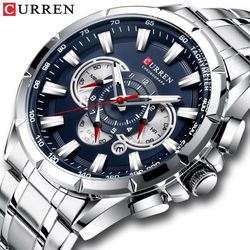 curren men's chronograph watch – stainless steel sport wristwatch with big dial & luminous hands