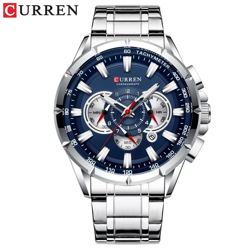 CURREN Mens Chronograph Watch Stainless Steel Sport Wristwatch With Big Dial Luminous Hands 9