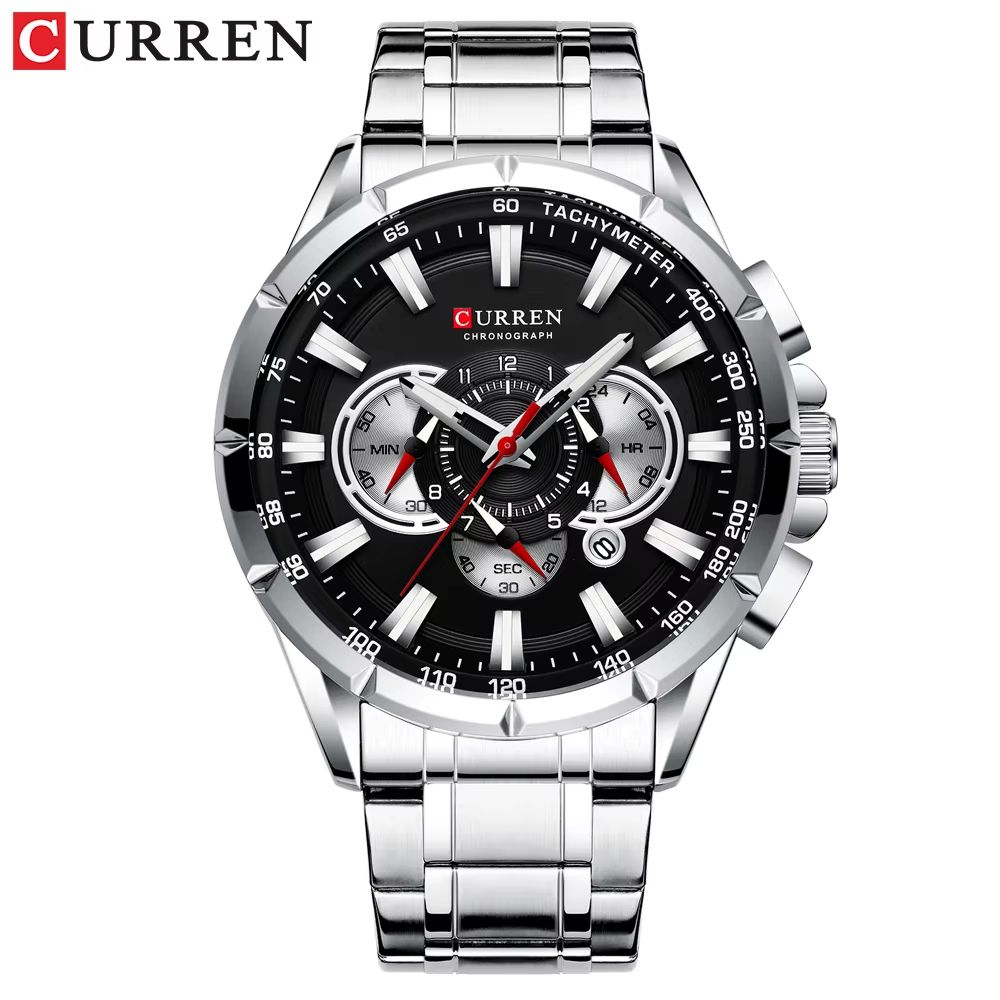 CURREN Mens Chronograph Watch Stainless Steel Sport Wristwatch With Big Dial Luminous Hands 6