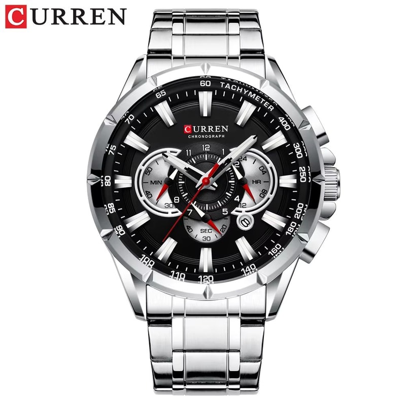 CURREN Mens Chronograph Watch Stainless Steel Sport Wristwatch With Big Dial Luminous Hands 6