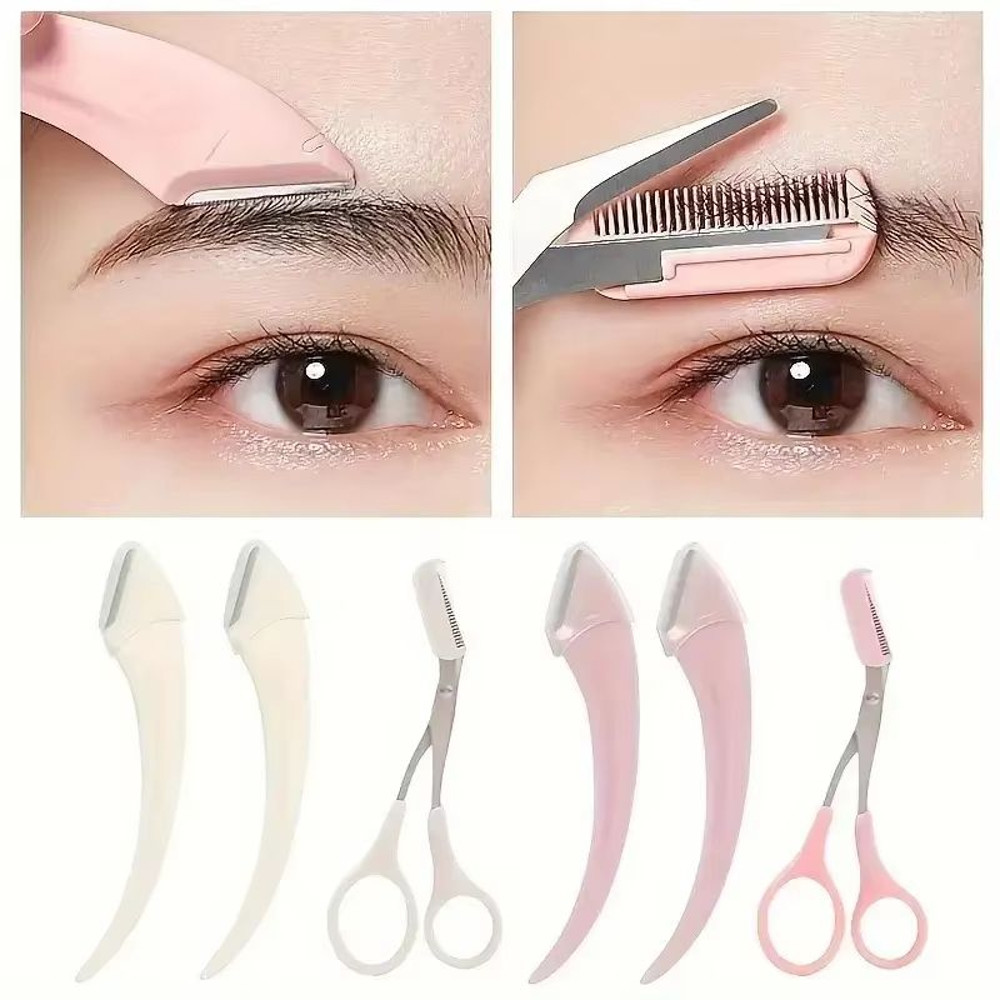 Eyebrow Trimmer Set Curved Eyebrow Razor Scissors With Comb For Easy Precise Grooming 0
