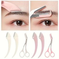 eyebrow trimmer set – curved eyebrow razor & scissors with comb for easy, precise grooming
