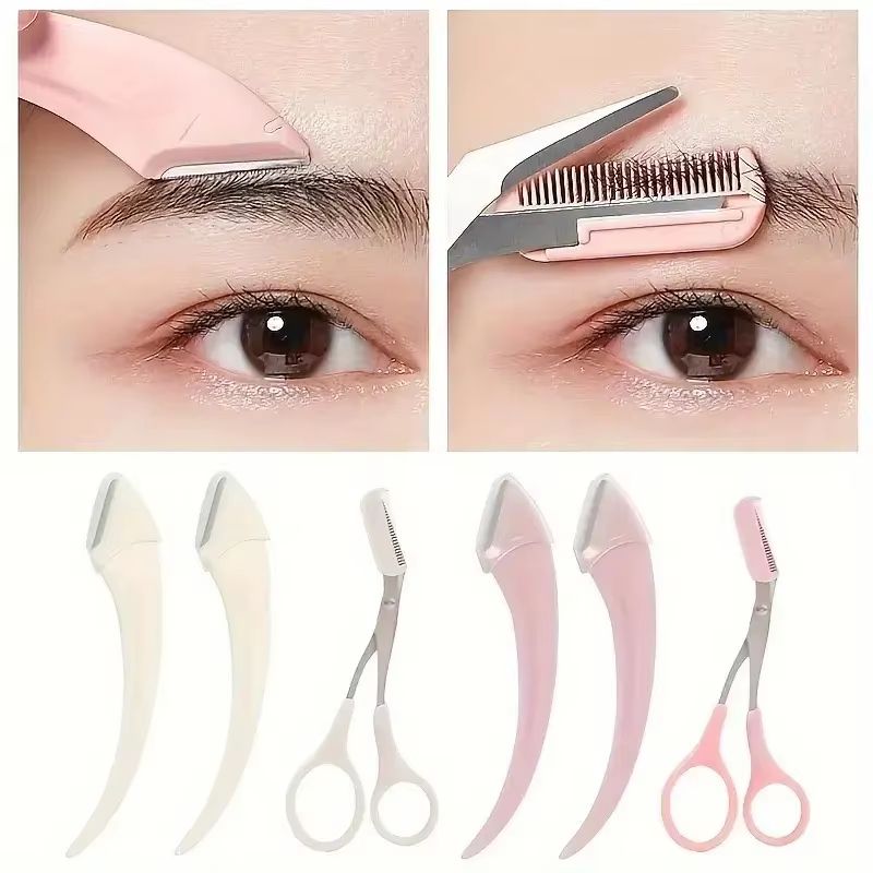 Eyebrow Trimmer Set Curved Eyebrow Razor Scissors With Comb For Easy Precise Grooming 0