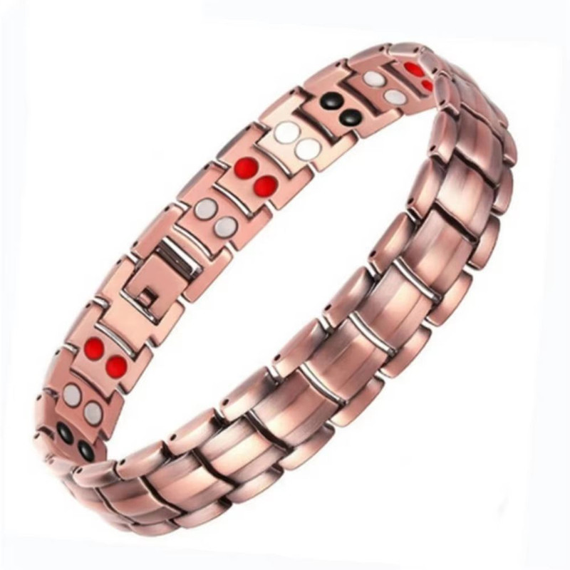 Vintage Copper Magnetic Bracelet For Men Pain Relief Therapy Link Chain With Double Row Magnets 7