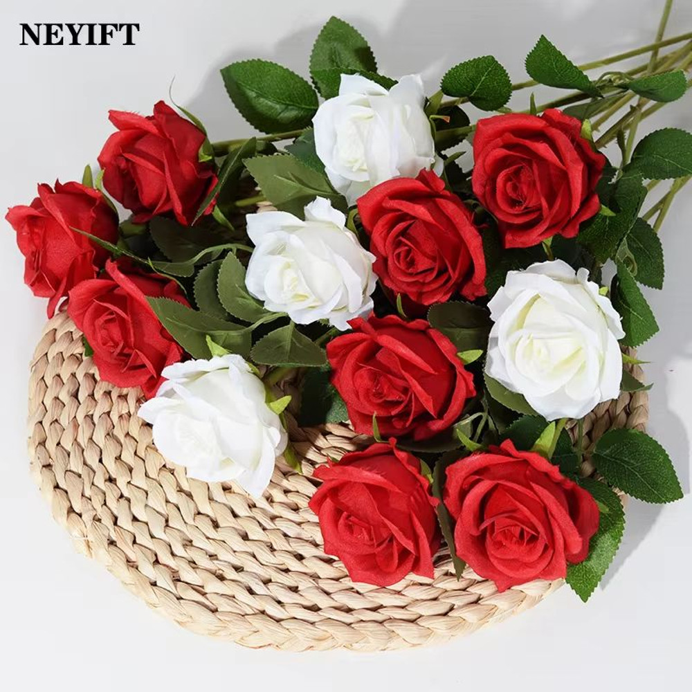 Artificial Rose Flower Branch Realistic Red Roses For Wedding Party Home Decoration 351020 Pcs 1