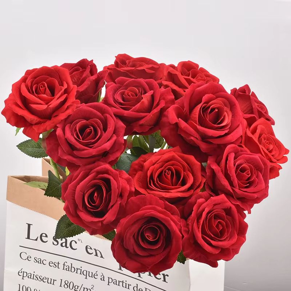 Artificial Rose Flower Branch Realistic Red Roses For Wedding Party Home Decoration 351020 Pcs 3