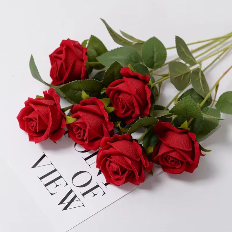 Artificial Rose Flower Branch Realistic Red Roses For Wedding Party Home Decoration 351020 Pcs 7