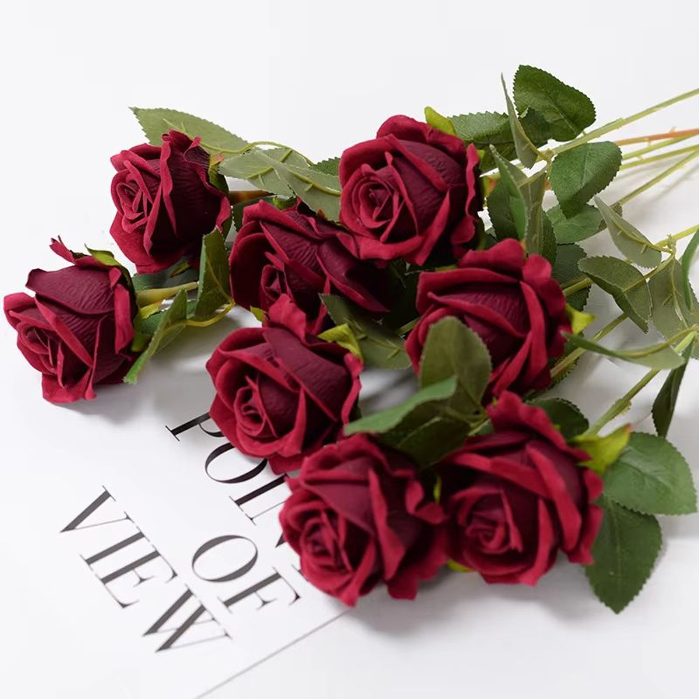 Artificial Rose Flower Branch Realistic Red Roses For Wedding Party Home Decoration 351020 Pcs 8