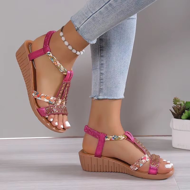 Womens Bohemian Wedge Sandals Rhinestone Platform Summer Sandals With Peep Toe Design 3