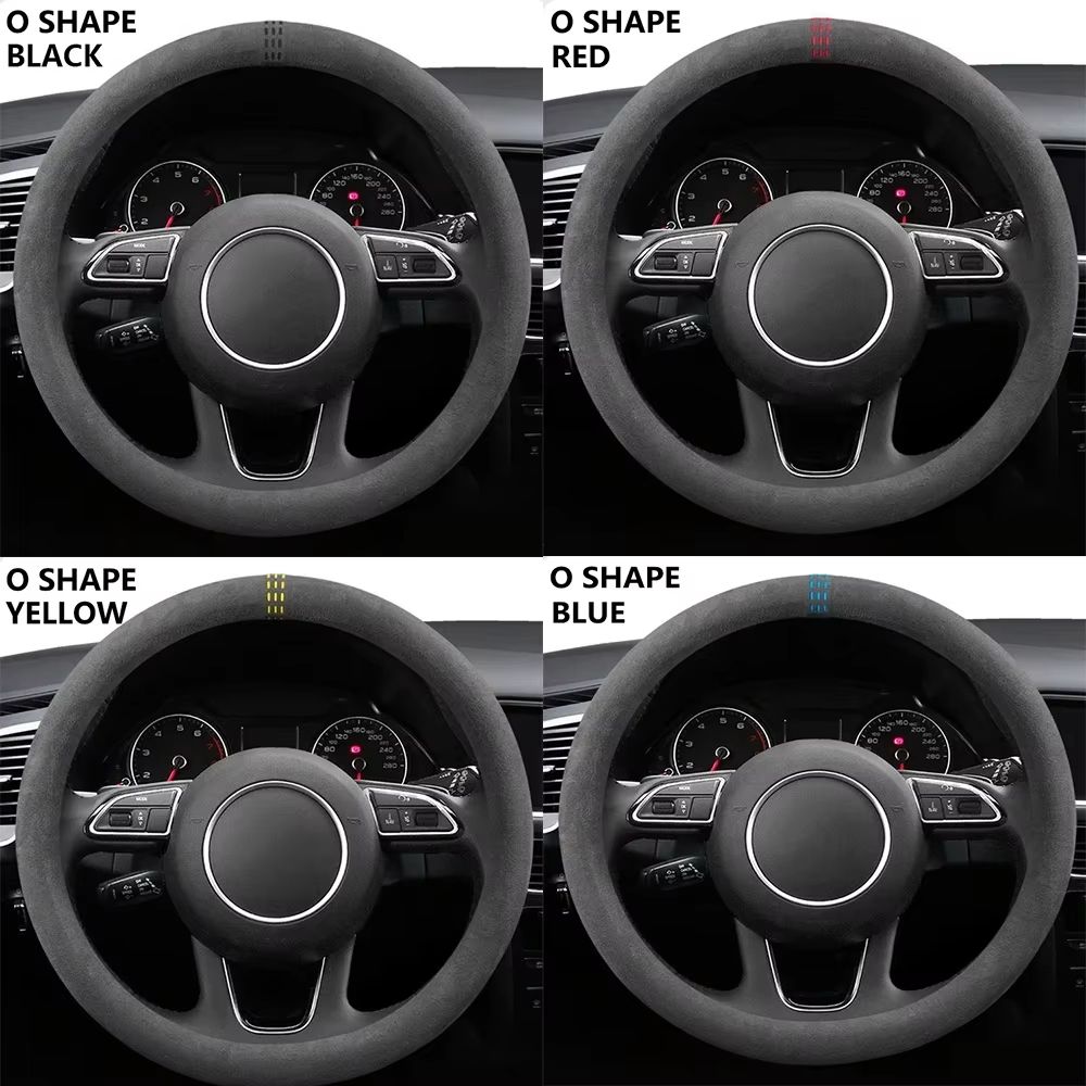 Universal Cowhide Suede Steering Wheel Cover Breathable AntiSlip Car Accessory 3738cm 4