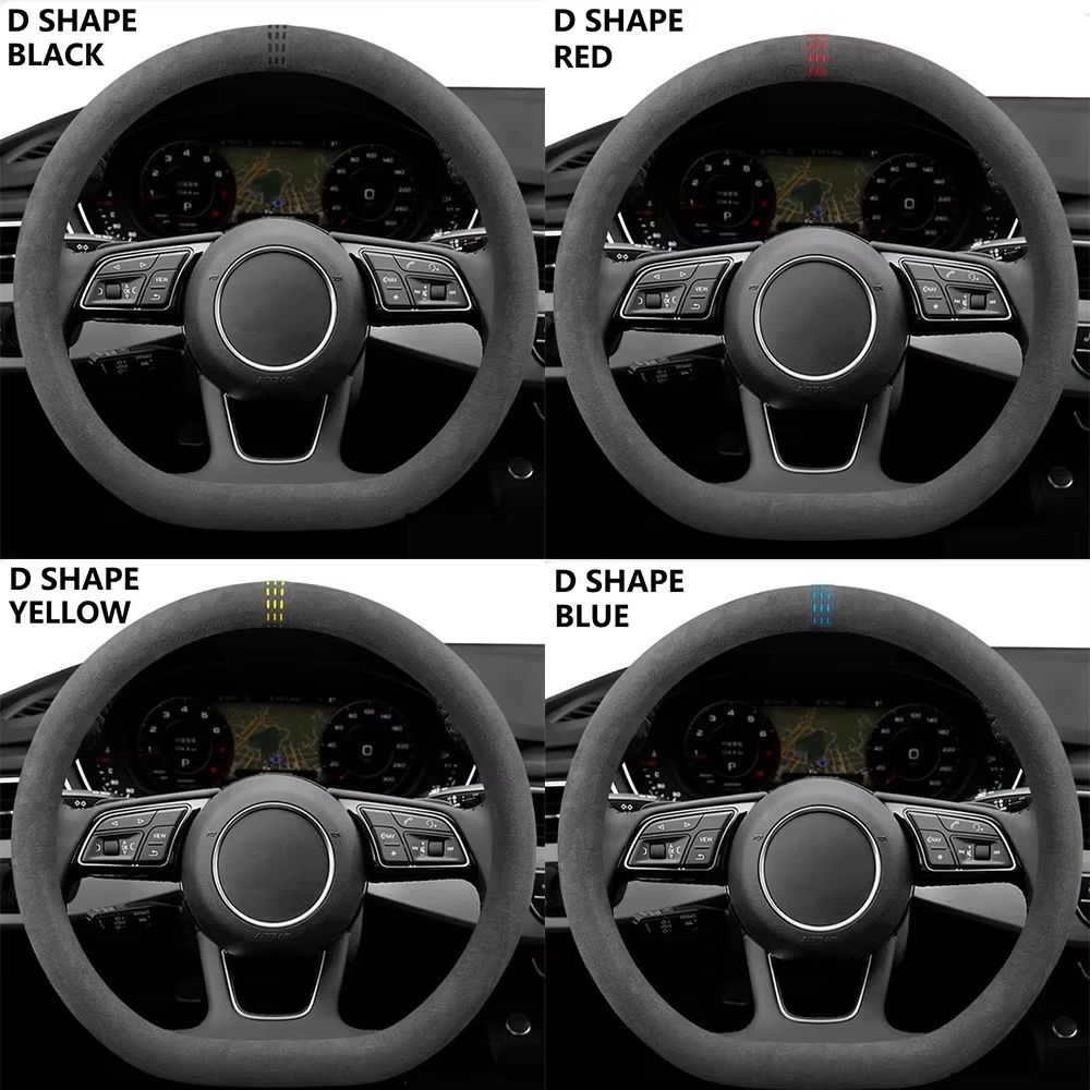 Universal Cowhide Suede Steering Wheel Cover Breathable AntiSlip Car Accessory 3738cm 5