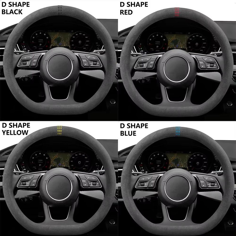 Universal Cowhide Suede Steering Wheel Cover Breathable AntiSlip Car Accessory 3738cm 5