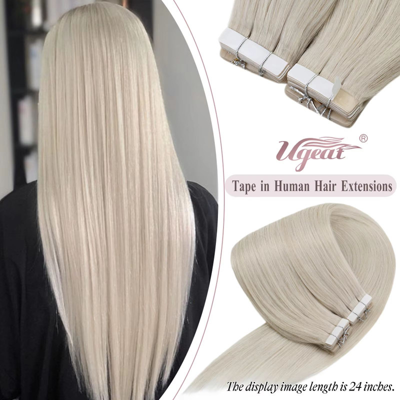 Ugeat TapeIn Hair Extensions  100 Real Brazilian Remy Human Hair Seamless Skin Weft For Natural Str 0