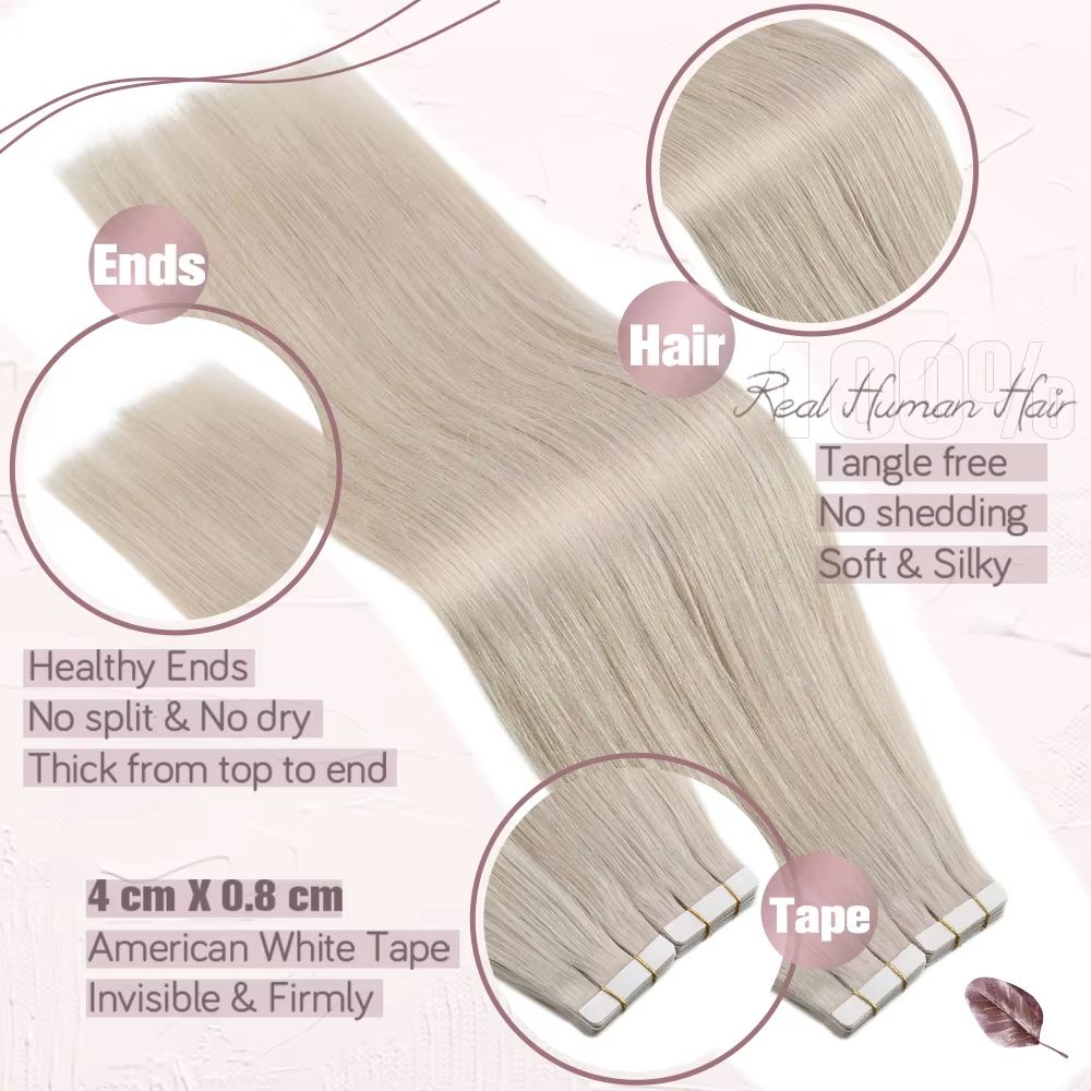 Ugeat TapeIn Hair Extensions  100 Real Brazilian Remy Human Hair Seamless Skin Weft For Natural Str 1