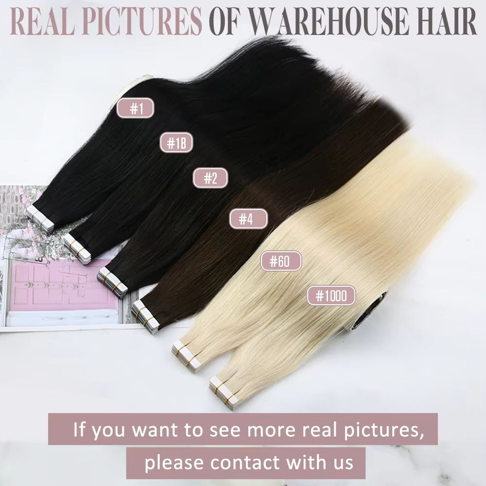 Ugeat TapeIn Hair Extensions  100 Real Brazilian Remy Human Hair Seamless Skin Weft For Natural Str 2