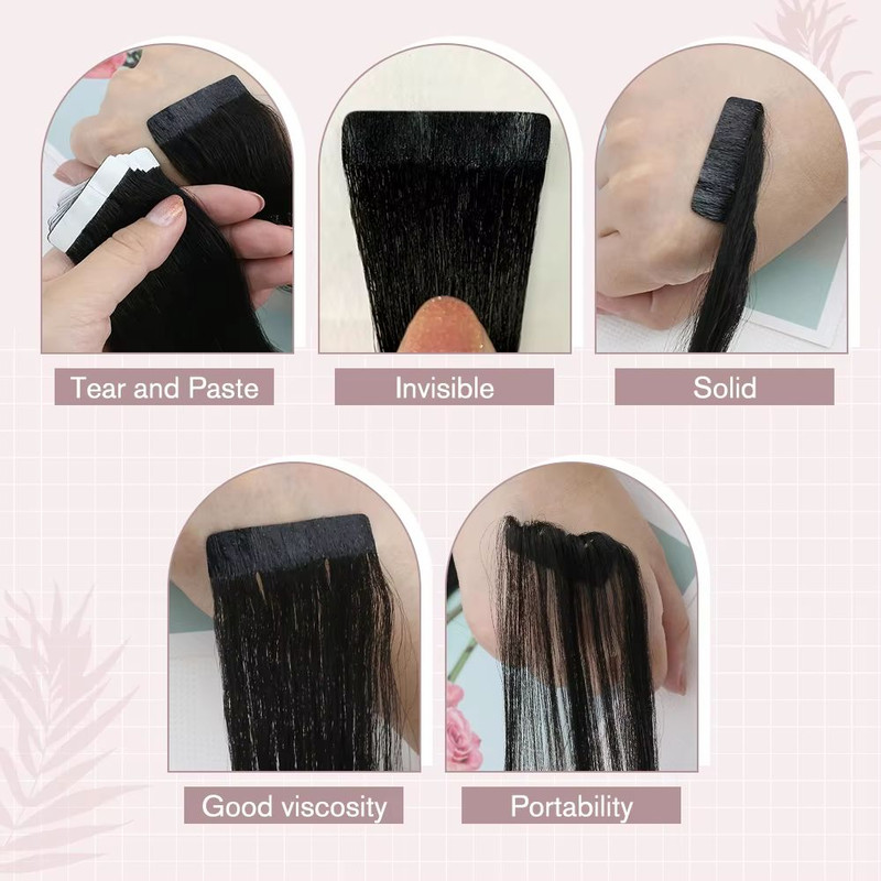 Ugeat TapeIn Hair Extensions  100 Real Brazilian Remy Human Hair Seamless Skin Weft For Natural Str 4