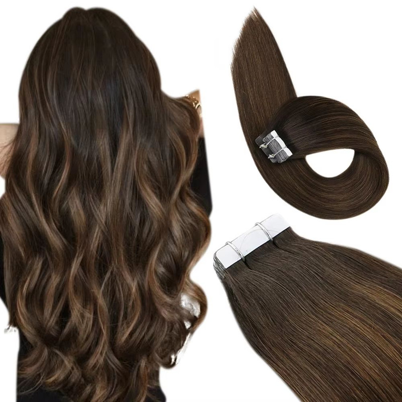 Ugeat TapeIn Hair Extensions  100 Real Brazilian Remy Human Hair Seamless Skin Weft For Natural Str 9