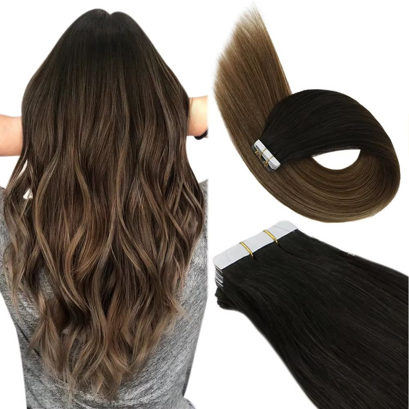 Ugeat TapeIn Hair Extensions  100 Real Brazilian Remy Human Hair Seamless Skin Weft For Natural Str 11
