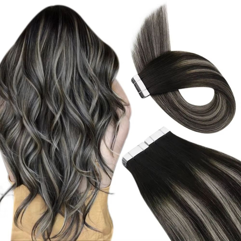 Ugeat TapeIn Hair Extensions  100 Real Brazilian Remy Human Hair Seamless Skin Weft For Natural Str 14
