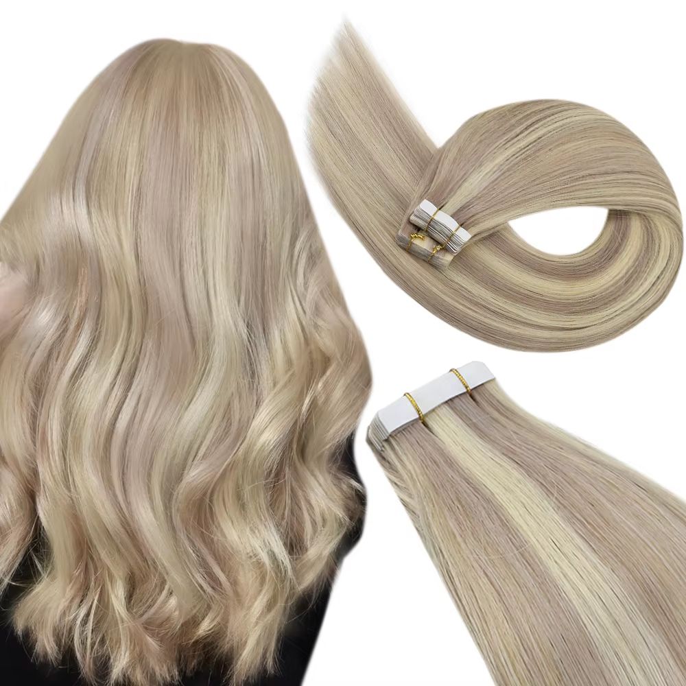 Ugeat TapeIn Hair Extensions  100 Real Brazilian Remy Human Hair Seamless Skin Weft For Natural Str 17