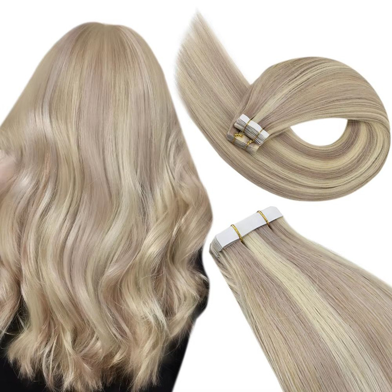 Ugeat TapeIn Hair Extensions  100 Real Brazilian Remy Human Hair Seamless Skin Weft For Natural Str 17