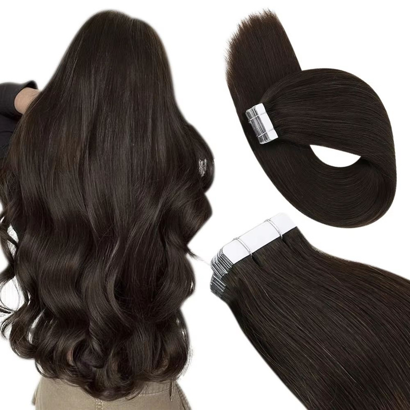 Ugeat TapeIn Hair Extensions  100 Real Brazilian Remy Human Hair Seamless Skin Weft For Natural Str 19