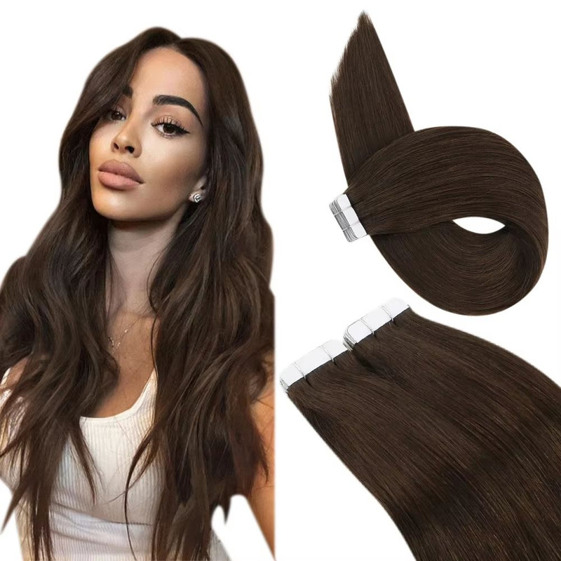Ugeat TapeIn Hair Extensions  100 Real Brazilian Remy Human Hair Seamless Skin Weft For Natural Str 20