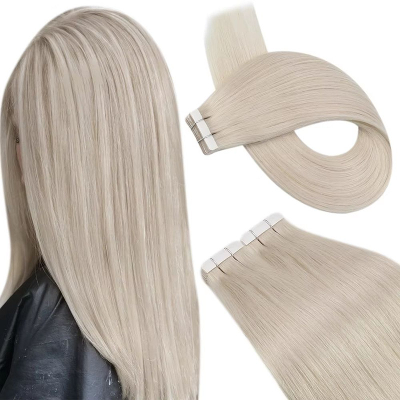 Ugeat TapeIn Hair Extensions  100 Real Brazilian Remy Human Hair Seamless Skin Weft For Natural Str 22