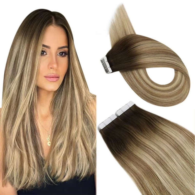 Ugeat TapeIn Hair Extensions  100 Real Brazilian Remy Human Hair Seamless Skin Weft For Natural Str 23