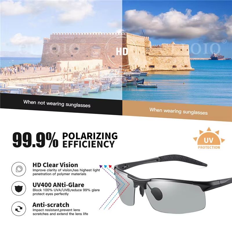 CllOIO Photochromic Polarized Sunglasses For Men Day Night Driving AntiGlare Glasses 4