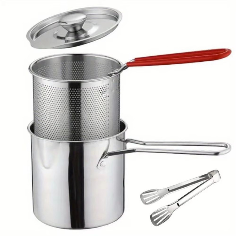 4Piece Stainless Steel Tempura Fryer Pot Set Small Deep Frying Pan With Basket Lid For Kitchen Co 6
