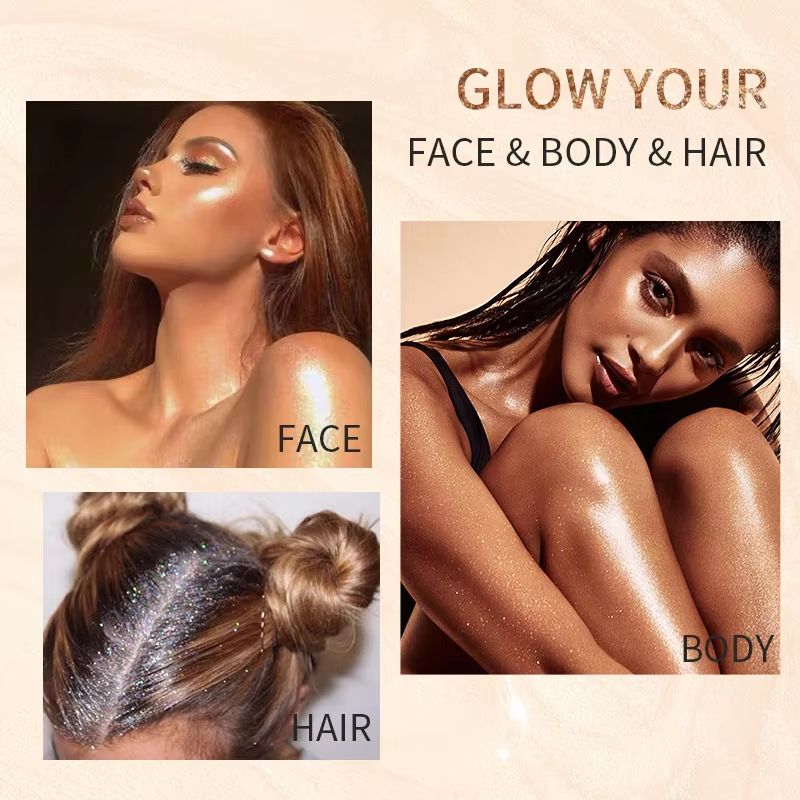 USHAS 4Color Liquid Highlighter Makeup LongLasting Brightening Body Facial Illuminator With Moist 3