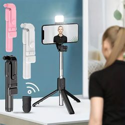 portable bluetooth selfie stick tripod with remote & fill light – extendable wireless phone stand for photos & videos