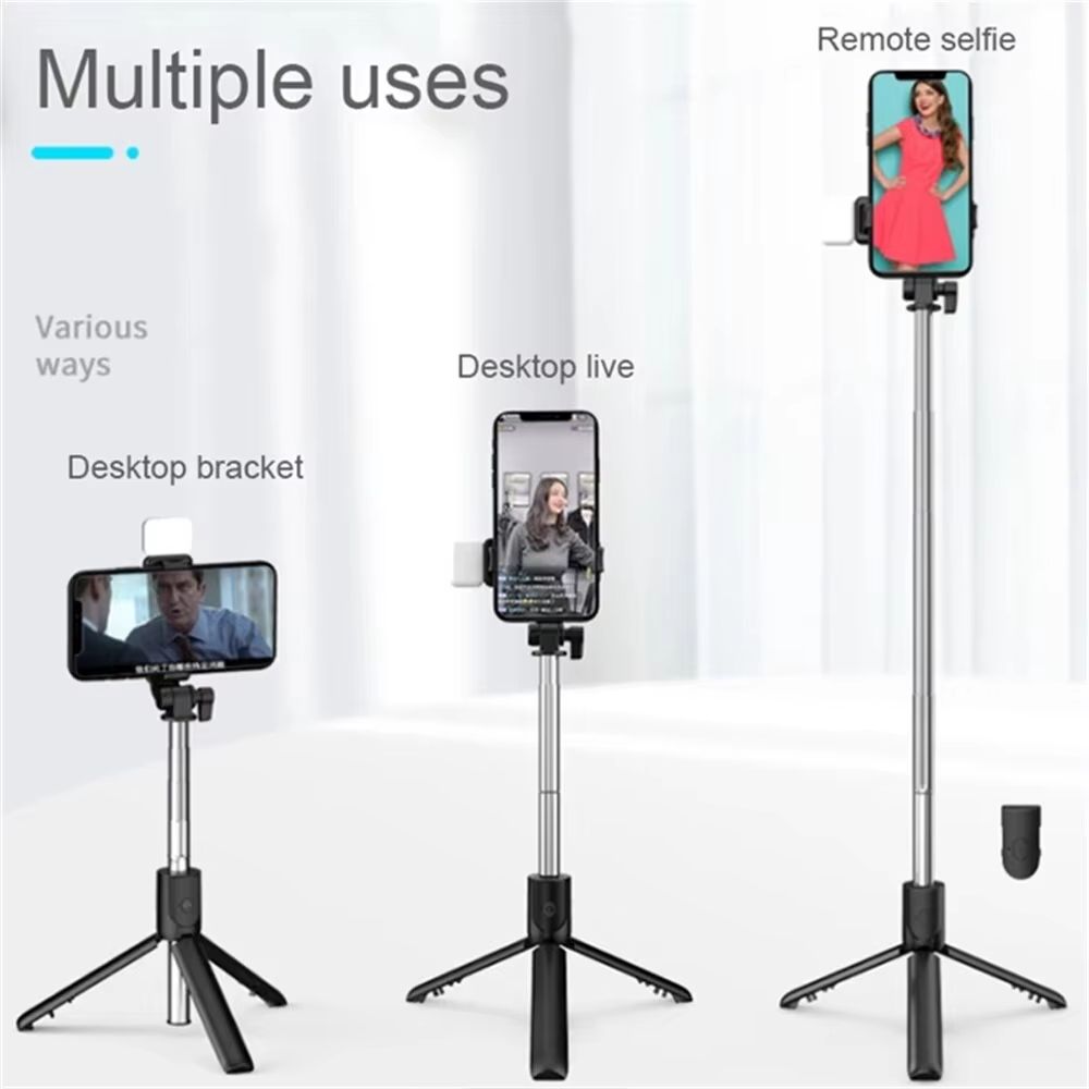 Portable Bluetooth Selfie Stick Tripod With Remote Fill Light Extendable Wireless Phone Stand For 3