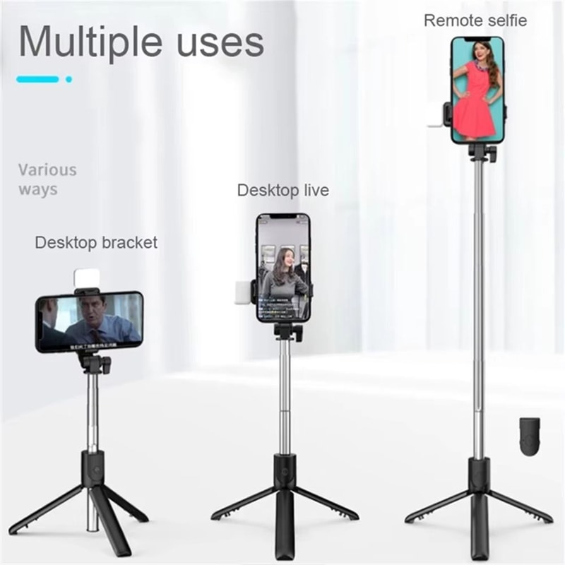 Portable Bluetooth Selfie Stick Tripod With Remote Fill Light Extendable Wireless Phone Stand For 3
