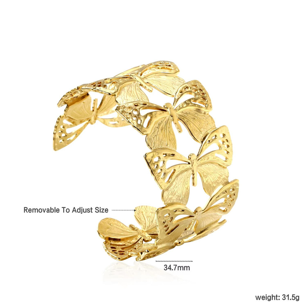 LUXUSTEEL Flower Cuff Bracelet Womens 18K Gold Plated Stainless Steel Bangle NoFade Elegant Jewelr 6