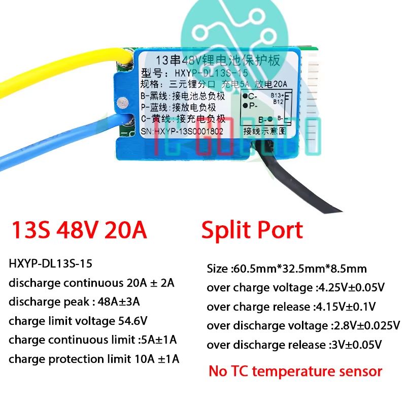 10S 36V 13S 48V Lithiumion Battery Protection Board BMS 15A20A With Temperature Sensor Heat Sink 9