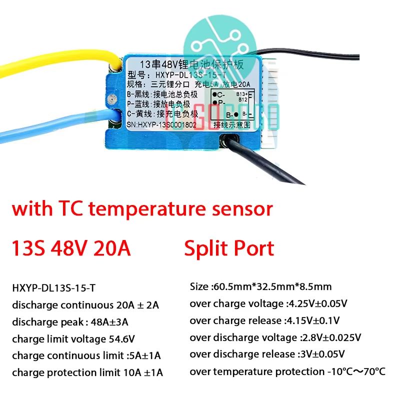 10S 36V 13S 48V Lithiumion Battery Protection Board BMS 15A20A With Temperature Sensor Heat Sink 11