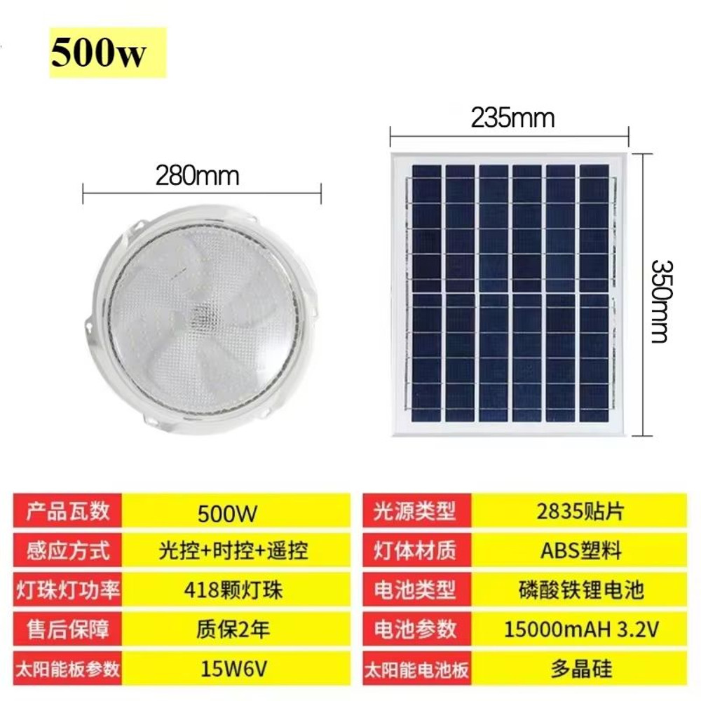 Solar Ceiling Light With Remote Control 60W500W Indoor Outdoor LED SolarPowered Lamp For Garden H 11