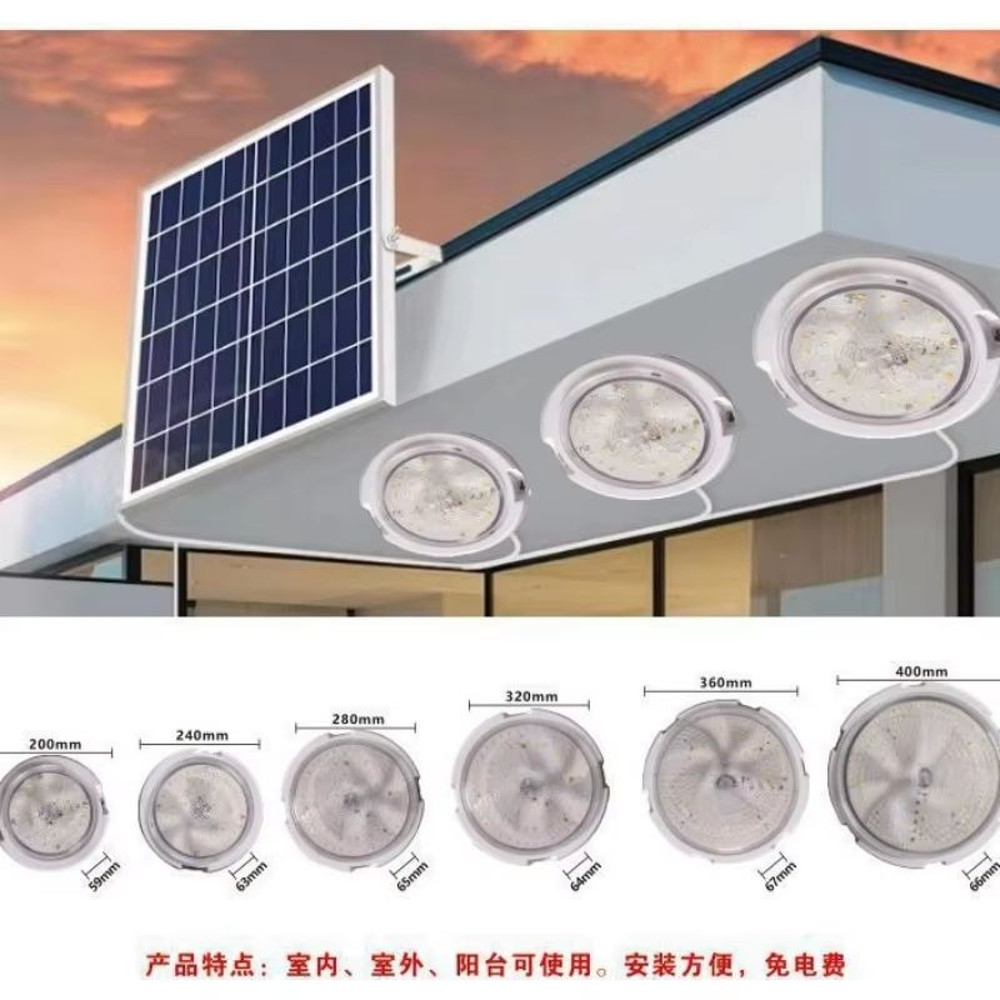 Solar Ceiling Light With Remote Control 60W500W Indoor Outdoor LED SolarPowered Lamp For Garden H 1