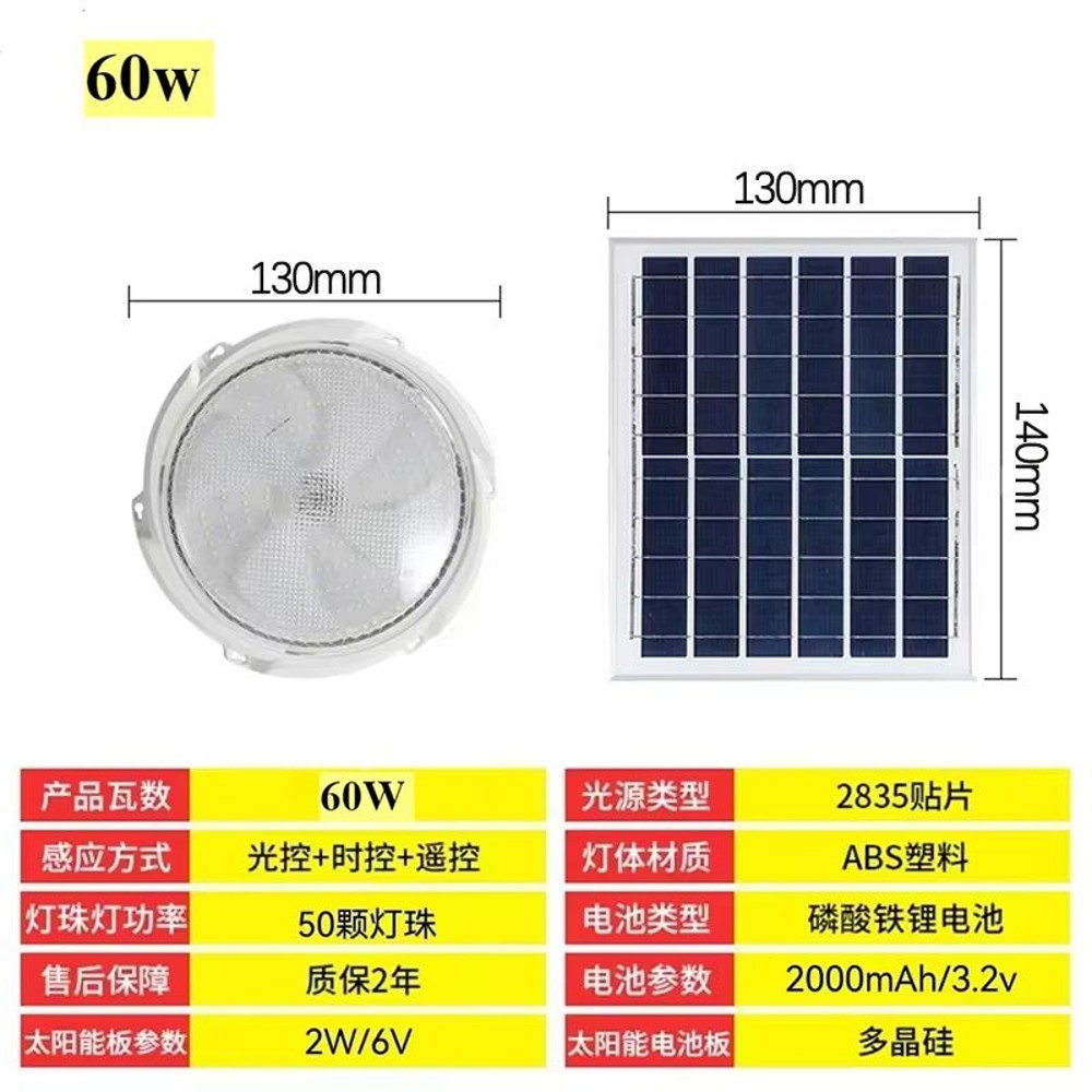 Solar Ceiling Light With Remote Control 60W500W Indoor Outdoor LED SolarPowered Lamp For Garden H 6