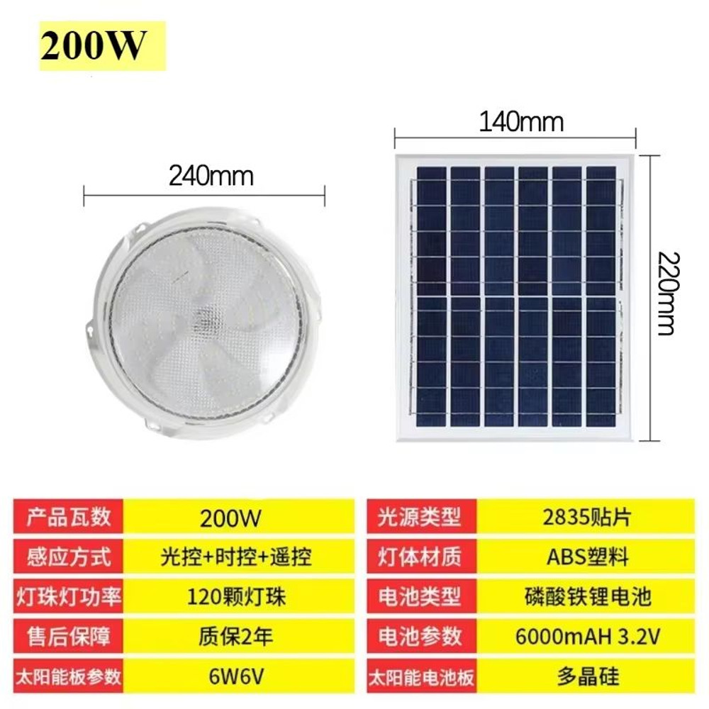 Solar Ceiling Light With Remote Control 60W500W Indoor Outdoor LED SolarPowered Lamp For Garden H 8