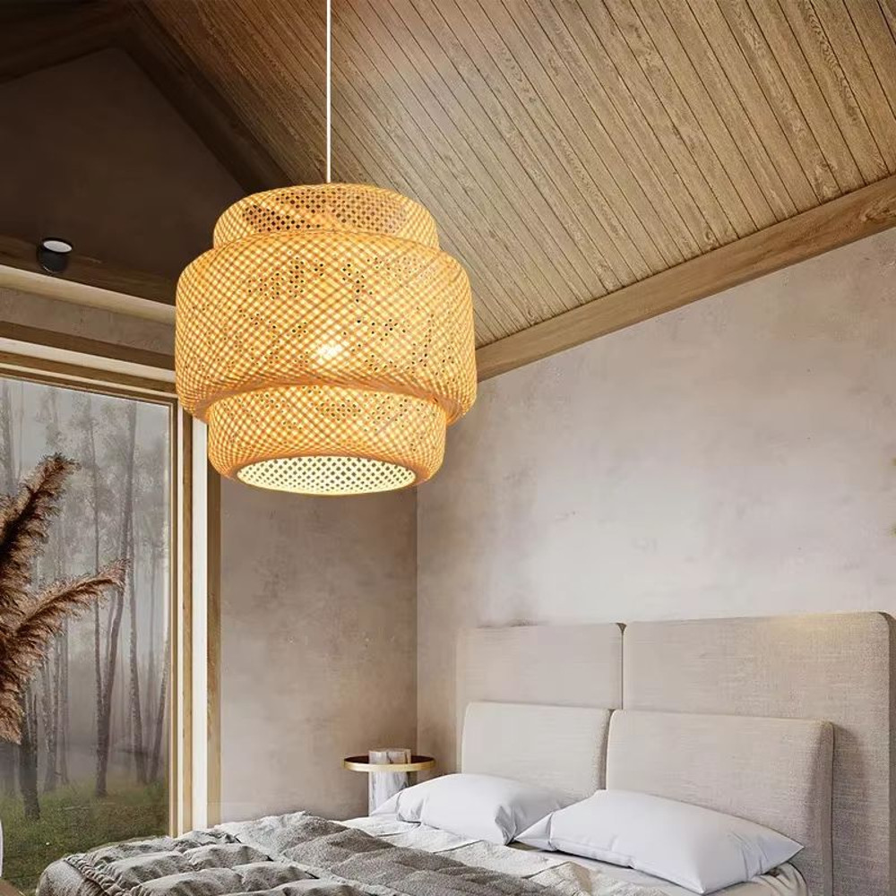 30cm Modern Bamboo Pendant Light Handwoven Bamboo Chandelier For Dining Room Bedroom Living Space 1