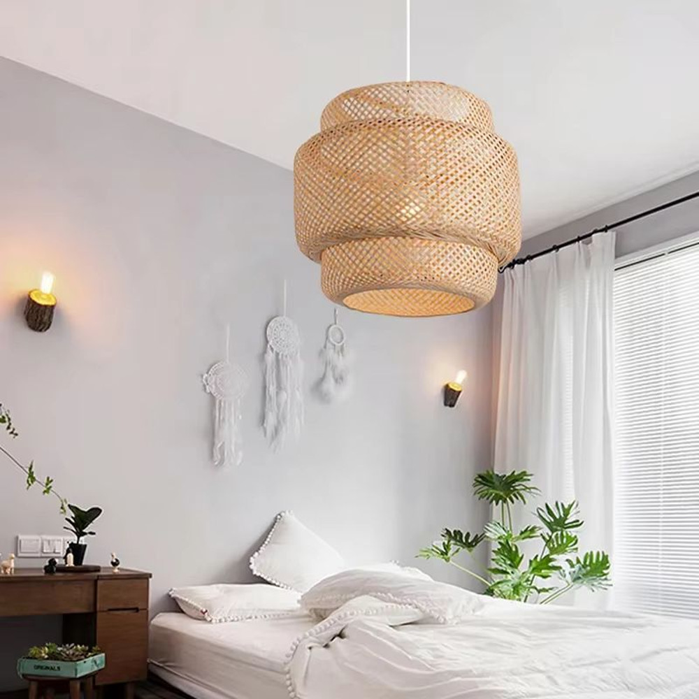 30cm Modern Bamboo Pendant Light Handwoven Bamboo Chandelier For Dining Room Bedroom Living Space 3