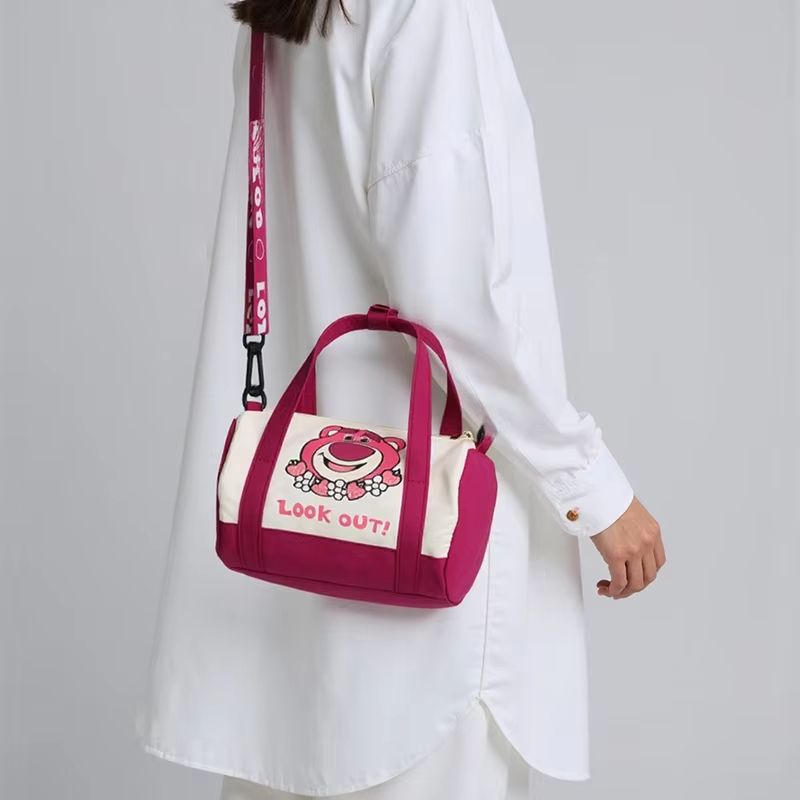 Cartoon Strawberry Bear Canvas Shoulder Bag Casual Crossbody Tote For Women 2