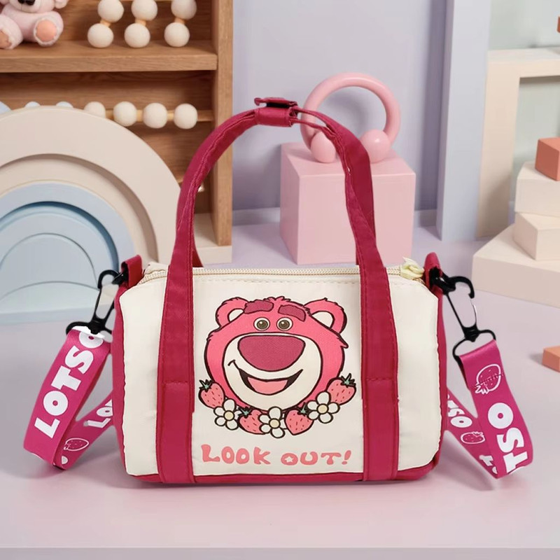 Cartoon Strawberry Bear Canvas Shoulder Bag Casual Crossbody Tote For Women 3