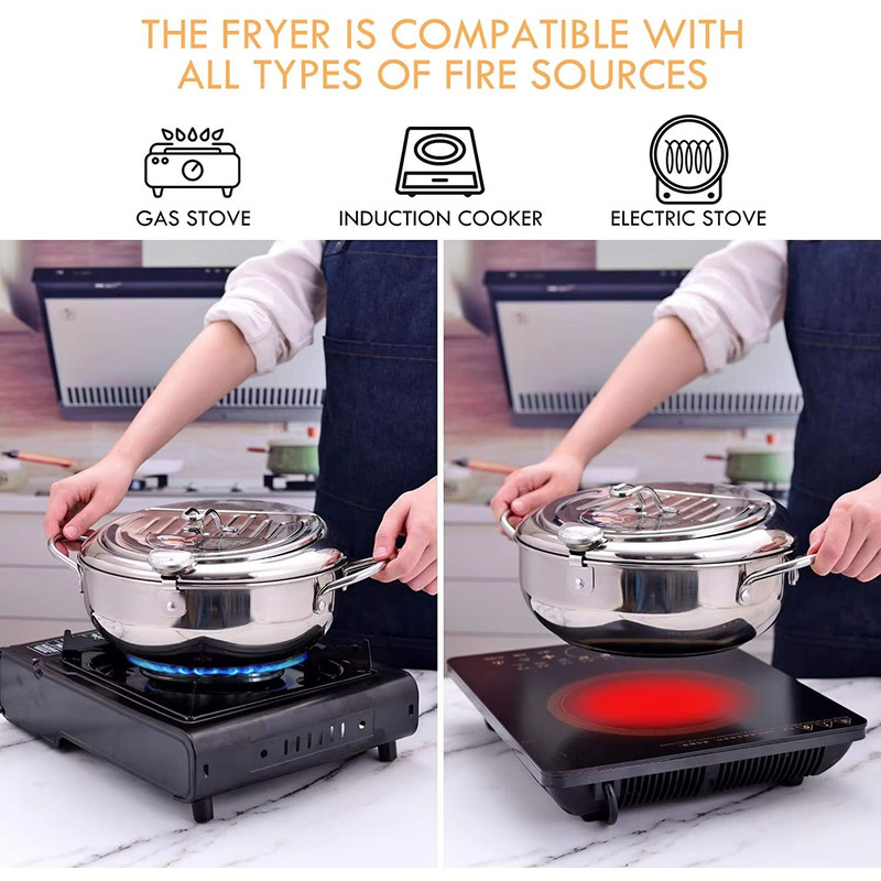 Japanese Stainless Steel Deep Frying Pot With Thermometer  Lid  Tempura Fryer Pan 2024 Cm 2
