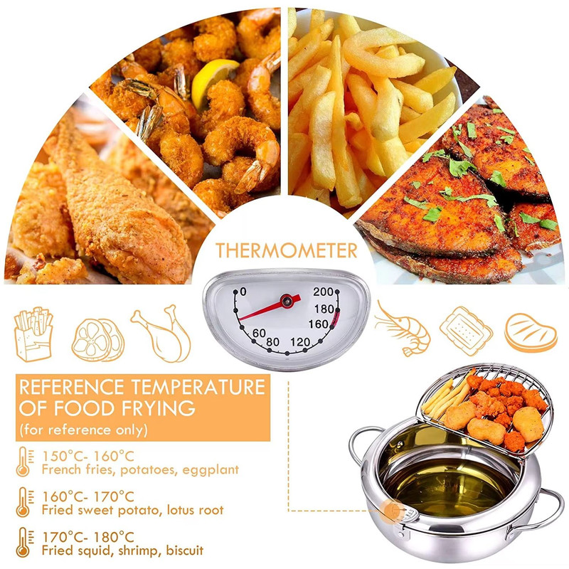 Japanese Stainless Steel Deep Frying Pot With Thermometer  Lid  Tempura Fryer Pan 2024 Cm 3