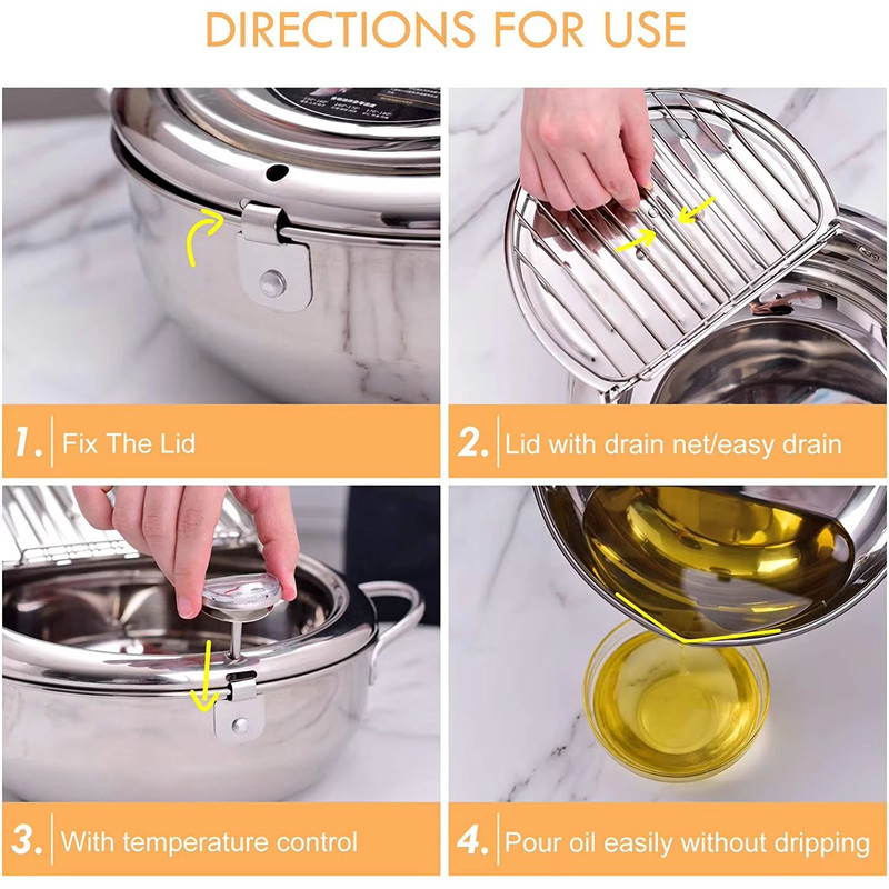 Japanese Stainless Steel Deep Frying Pot With Thermometer  Lid  Tempura Fryer Pan 2024 Cm 4