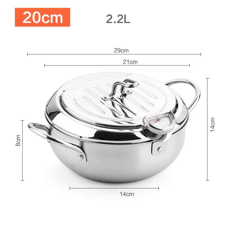 Japanese Stainless Steel Deep Frying Pot With Thermometer  Lid  Tempura Fryer Pan 2024 Cm 6